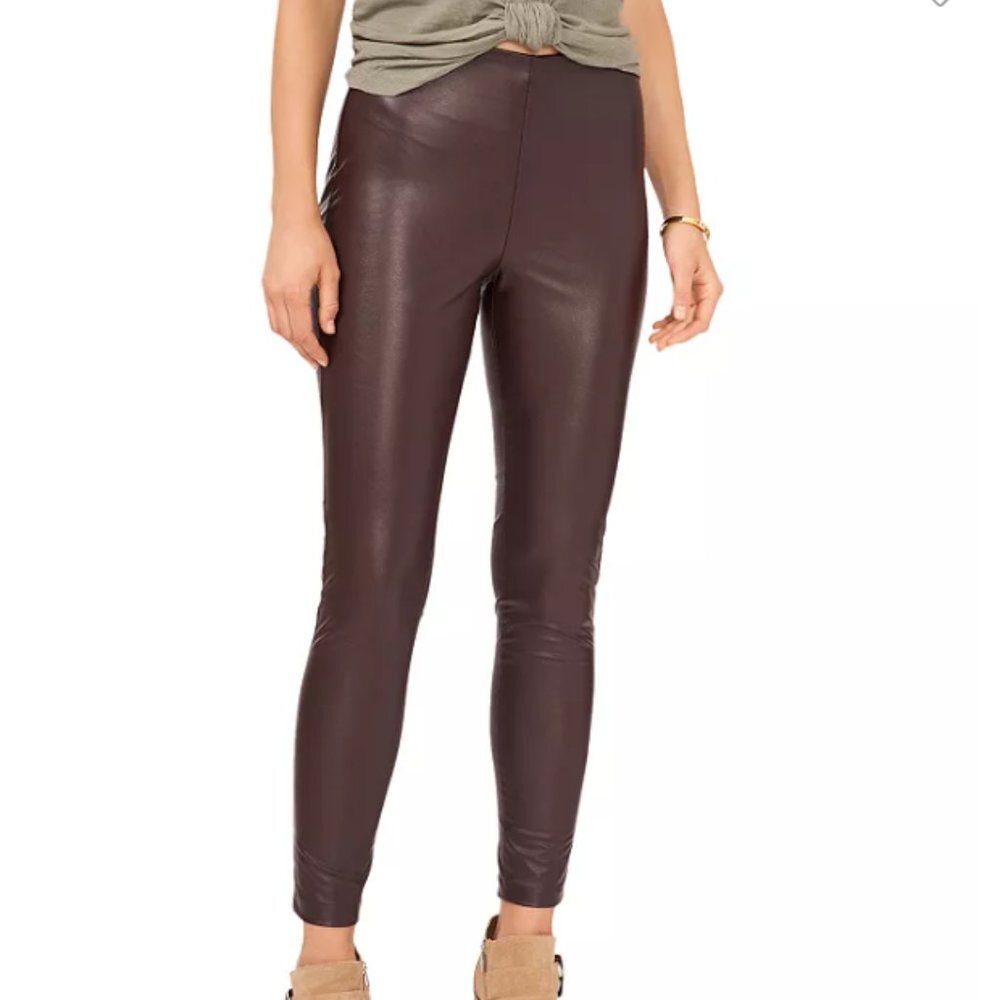 Vince Camuto Womens Deep Espresso Faux Leather Leggings Skinny -Ankle Pants Sz.L
